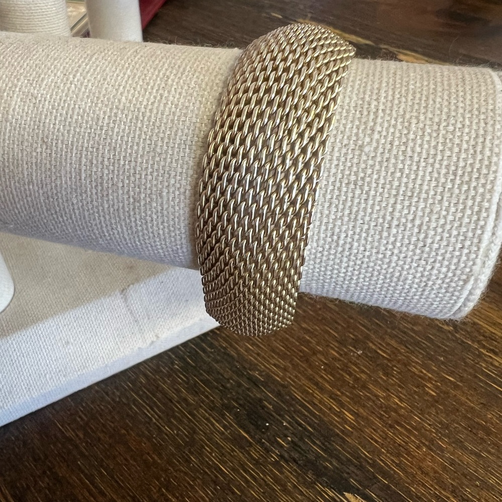 Solid Sterling Silver Domed Mesh Bangle - image 1